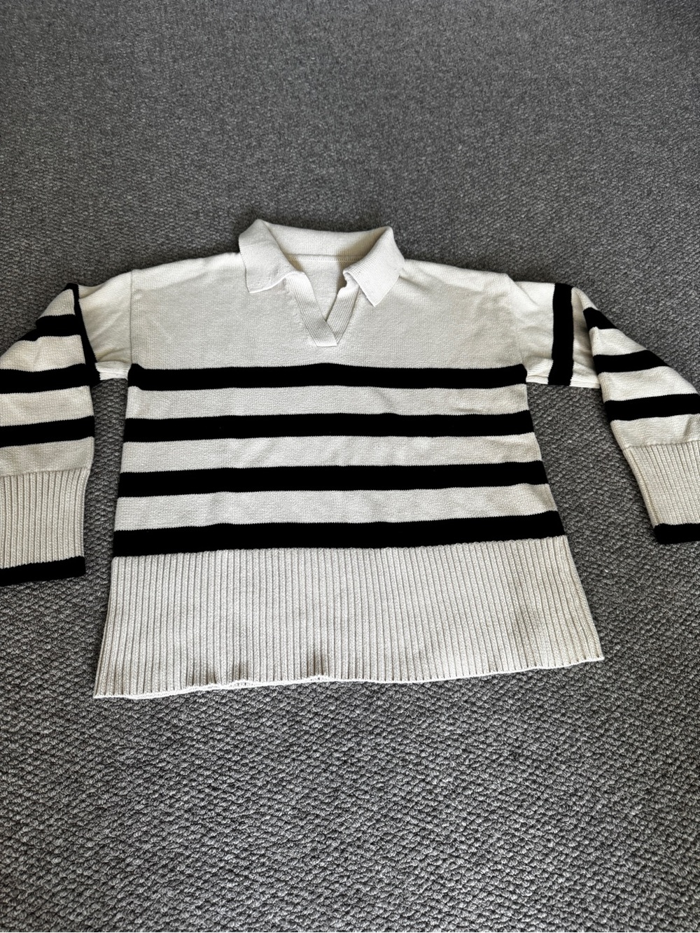 Striped Black and Cream Women's Turtleneck Sweater